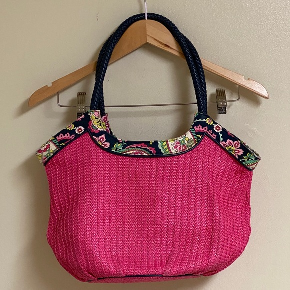 Vera Bradley Handbags - Vera Bradley Pink & Floral Woven Tote Bag